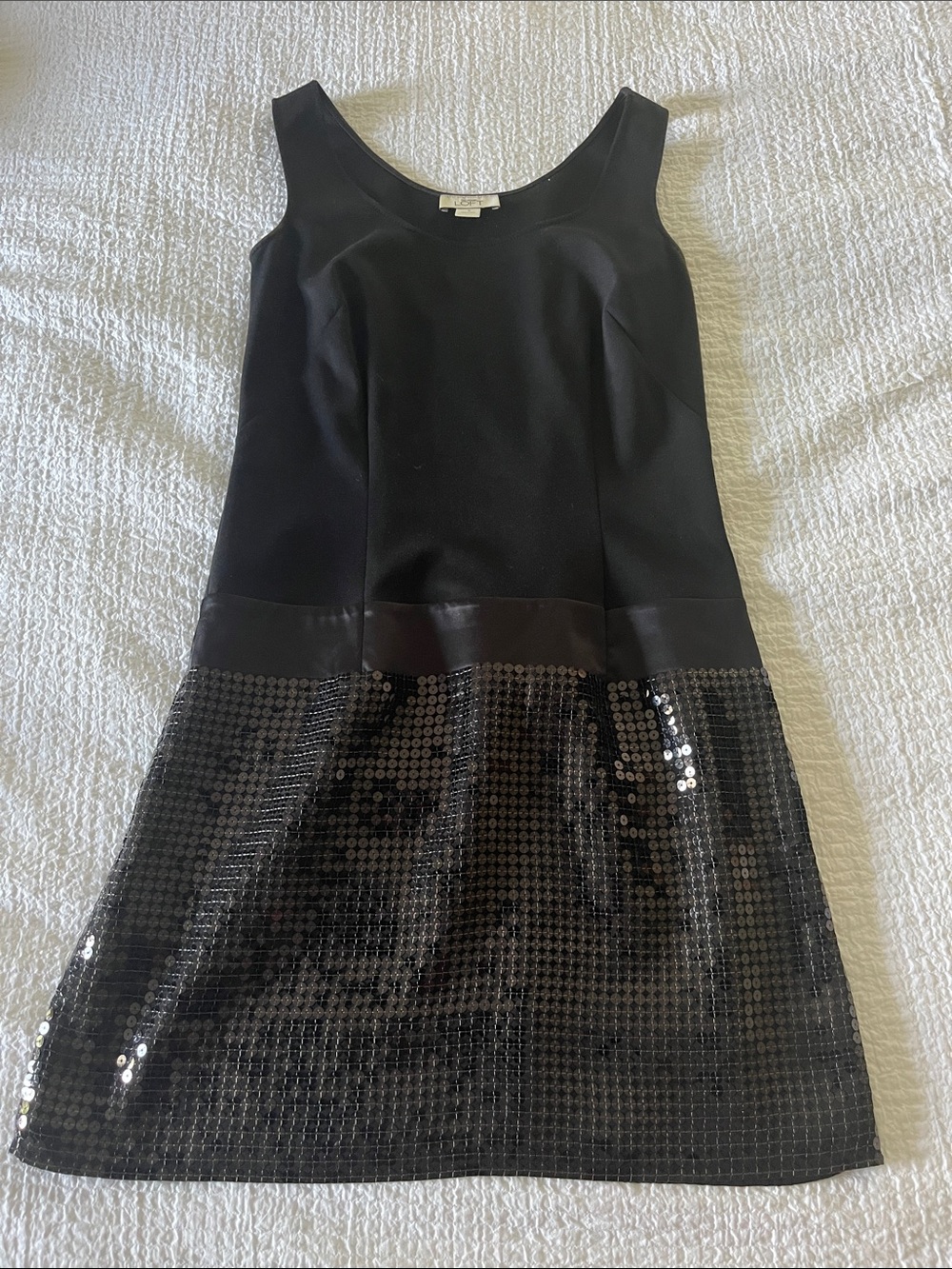 LOFT Black Sleeveless Sequin-Hem Mini Dress